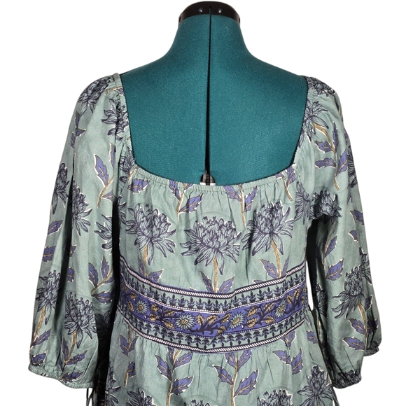 Victoria Dunn Sunflower Dress in Cornflower Green Blue Boho Medium Like New - Picture 8 of 11